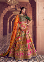 Monjolika Fashion Multi Colour Banarasi Silk Blend Embroidered, Sequins, Swarovski and Weaving Work Lehenga Choli | Grocsy