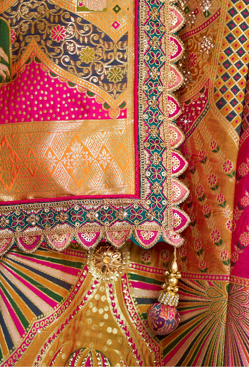 Monjolika Fashion Multi Colour Banarasi Silk Blend Embroidered, Sequins, Swarovski and Weaving Work Lehenga Choli | Grocsy