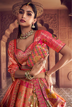 Monjolika Fashion Multi Colour Banarasi Silk Blend Embroidered, Sequins, Swarovski and Weaving Work Lehenga Choli | Grocsy