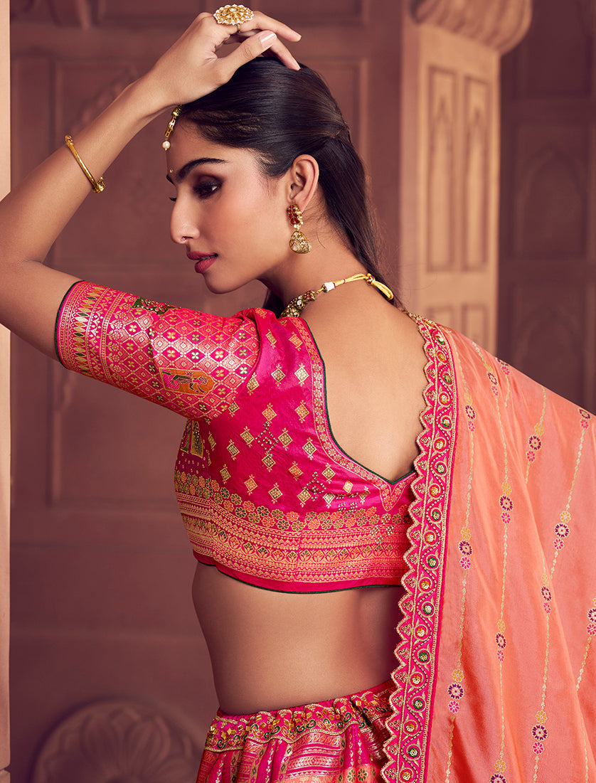 Monjolika Fashion Multi Colour Banarasi Silk Blend Embroidered, Sequins, Swarovski and Weaving Work Lehenga Choli | Grocsy