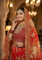 Monjolika Fashion Georgette Printed With Embroidered Red Trendy Lehenga Choli | Grocsy