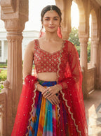 Monjolika Fashion Alia Bhatt Embroidered Multi Colour Georgette Lehenga Choli | Grocsy