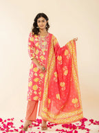 Yufta Pink Cotton Sequins_Work Straight Kurta Dupatta Pant Set | Grocsy