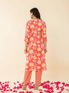 Yufta Pink Cotton Sequins_Work Straight Kurta Dupatta Pant Set | Grocsy