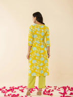 Yufta Yellow Cotton Sequins_Work Straight Kurta Dupatta Pant Set | Grocsy