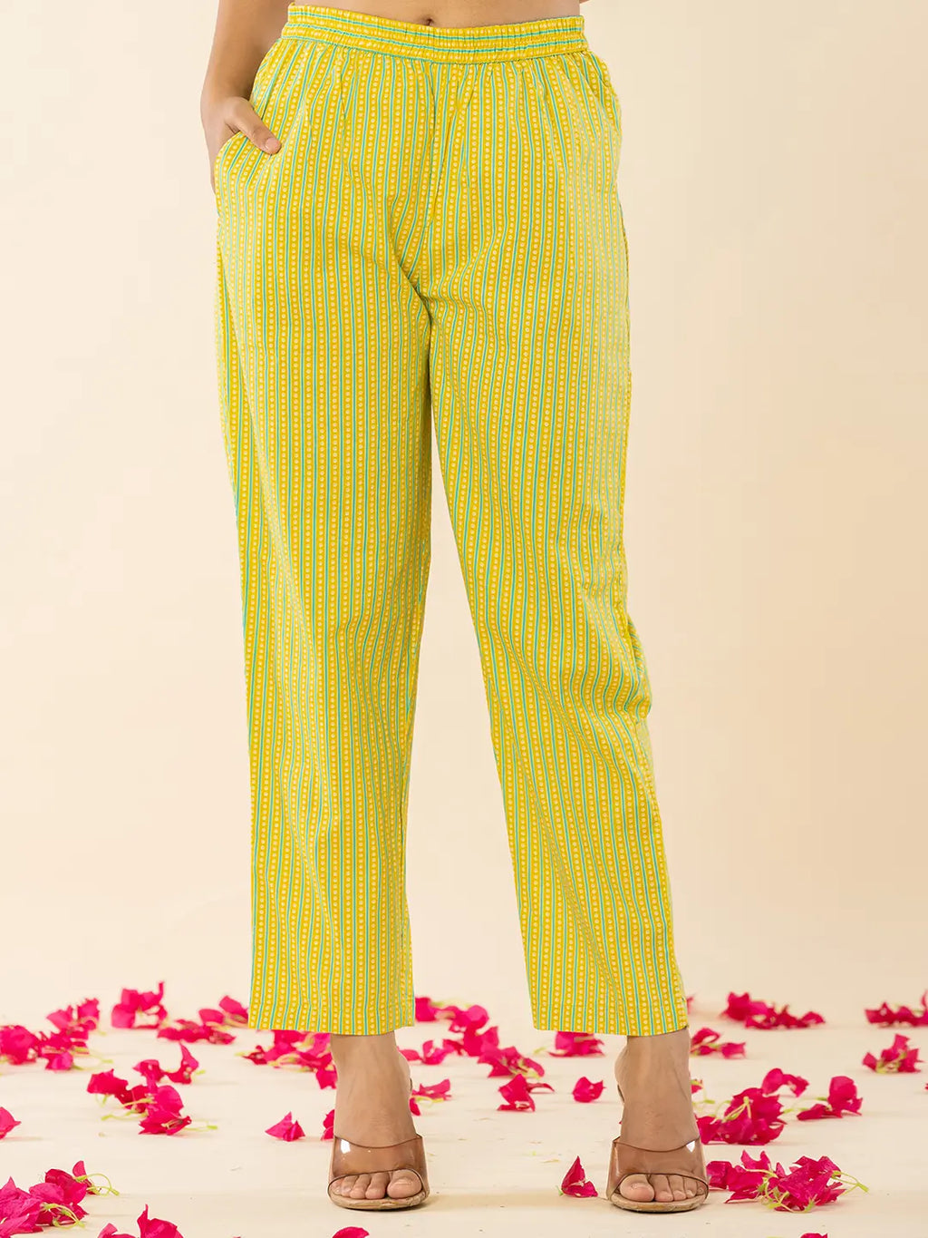Yufta Yellow Cotton Sequins_Work Straight Kurta Dupatta Pant Set | Grocsy