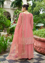 Monjolika Fashion Pink Embroidered Chinnon Readymade Palazzo Kameez for Festival | Grocsy