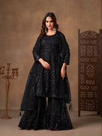 Monjolika Fashion Black Embroidered Net Party Palazzo Salwar Suit | Grocsy