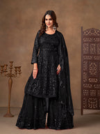 Monjolika Fashion Black Embroidered Net Party Palazzo Salwar Suit | Grocsy