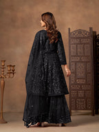 Monjolika Fashion Black Embroidered Net Party Palazzo Salwar Suit | Grocsy