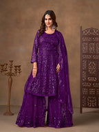 Monjolika Fashion Purple Embroidered Net Party Palazzo Salwar Suit | Grocsy