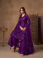 Monjolika Fashion Purple Embroidered Net Party Palazzo Salwar Suit | Grocsy