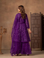 Monjolika Fashion Purple Embroidered Net Party Palazzo Salwar Suit | Grocsy