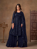 Monjolika Fashion Navy Blue Embroidered Net Party Palazzo Salwar Suit | Grocsy