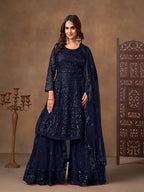 Monjolika Fashion Navy Blue Embroidered Net Party Palazzo Salwar Suit | Grocsy