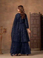 Monjolika Fashion Navy Blue Embroidered Net Party Palazzo Salwar Suit | Grocsy