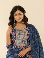 Yufta Blue Cotton Dori_Embroidery Straight Kurta Dupatta Pant Set | Grocsy