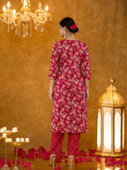 Yufta Burgundy Cotton Dori_Embroidery Straight Kurta Dupatta Pant Set | Grocsy