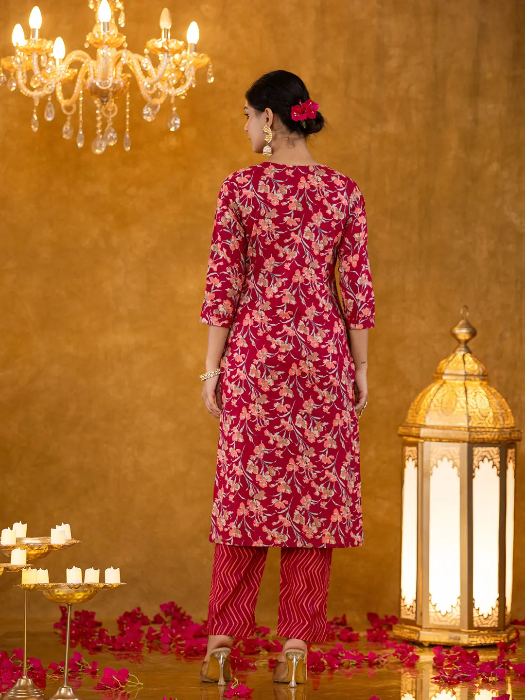 Yufta Burgundy Cotton Dori_Embroidery Straight Kurta Dupatta Pant Set | Grocsy