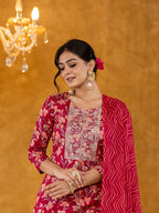 Yufta Burgundy Cotton Dori_Embroidery Straight Kurta Dupatta Pant Set | Grocsy