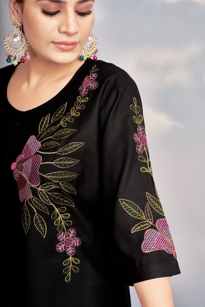 Pramukh Fab Black Color Rayon Co-ords Set | Grocsy