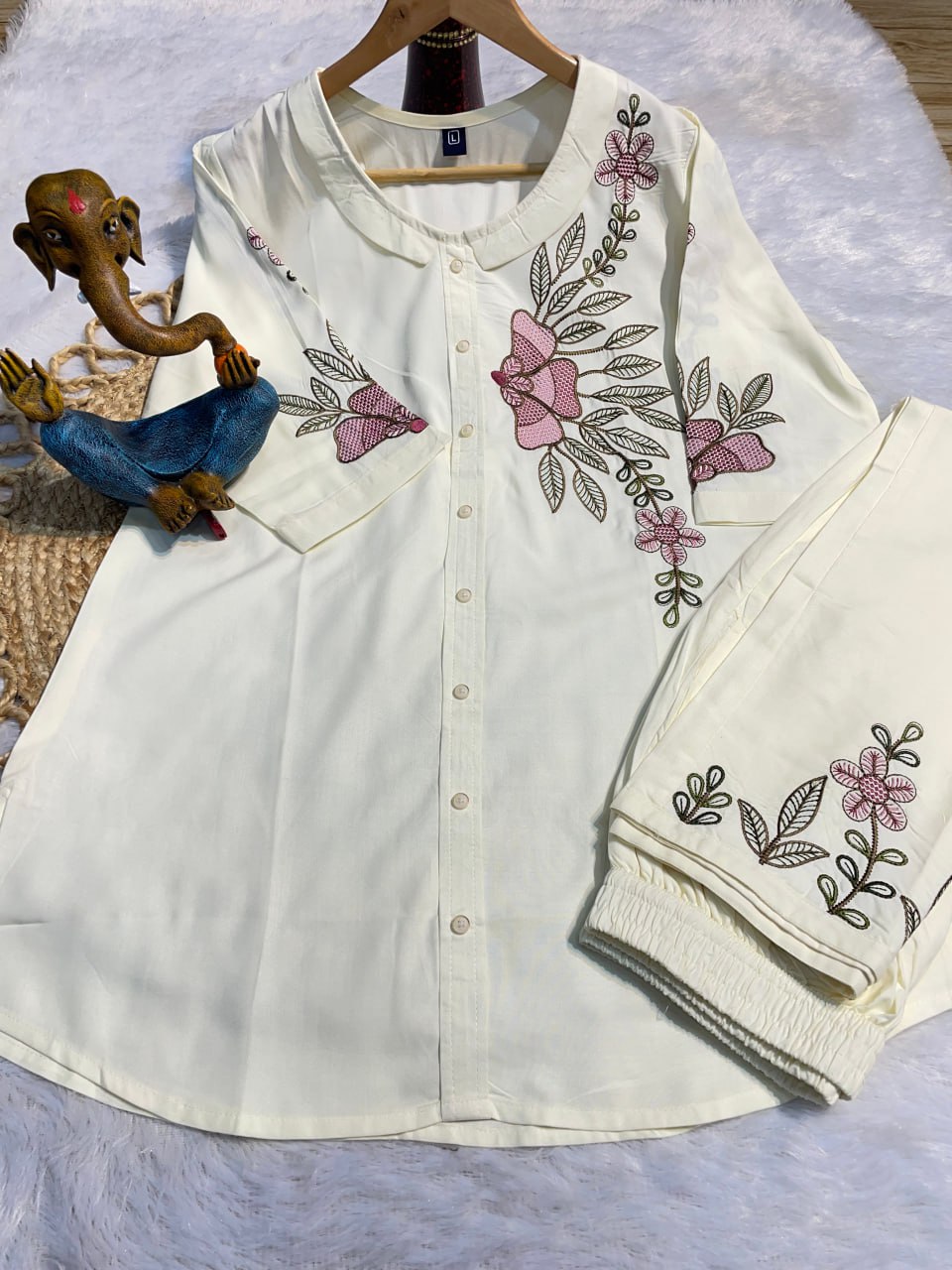 Pramukh Fab White Color Rayon Co-ords Set | Grocsy