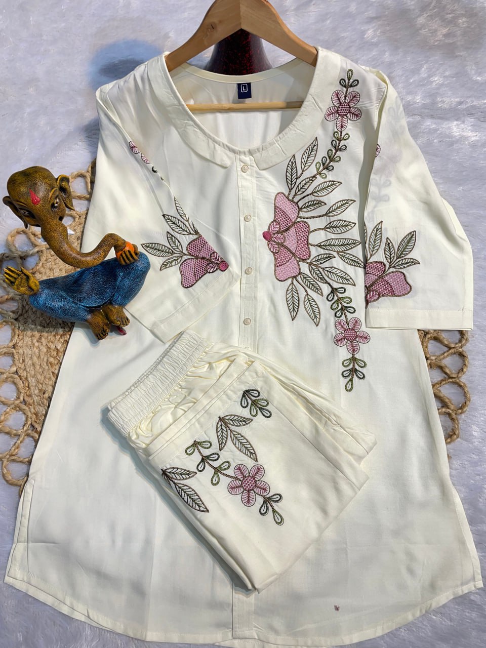 Pramukh Fab White Color Rayon Co-ords Set | Grocsy