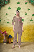 Pramukh Fab Brown Color Rayon Co-ords Set | Grocsy