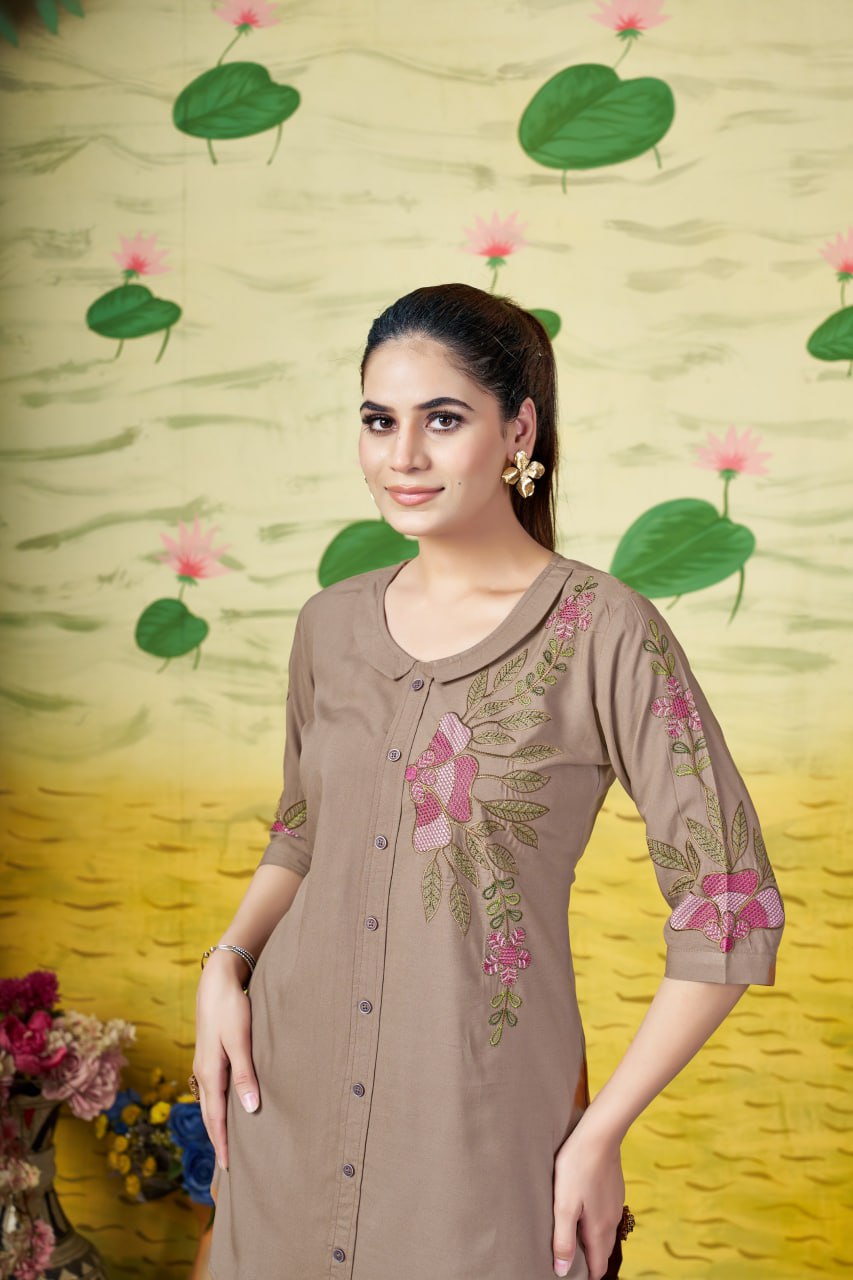 Pramukh Fab Brown Color Rayon Co-ords Set | Grocsy