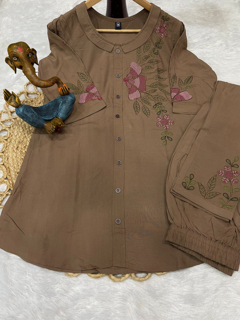 Pramukh Fab Brown Color Rayon Co-ords Set | Grocsy