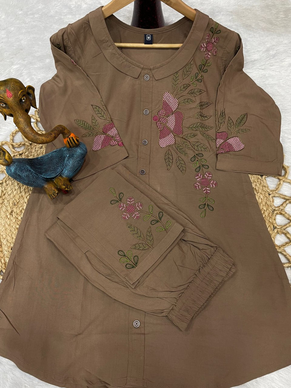 Pramukh Fab Brown Color Rayon Co-ords Set | Grocsy