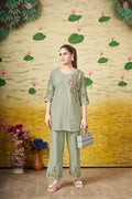 Pramukh Fab Olive Color Rayon Co-ords Set | Grocsy