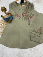 Pramukh Fab Olive Color Rayon Co-ords Set | Grocsy