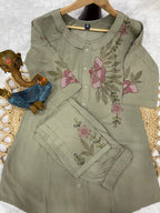 Pramukh Fab Olive Color Rayon Co-ords Set | Grocsy