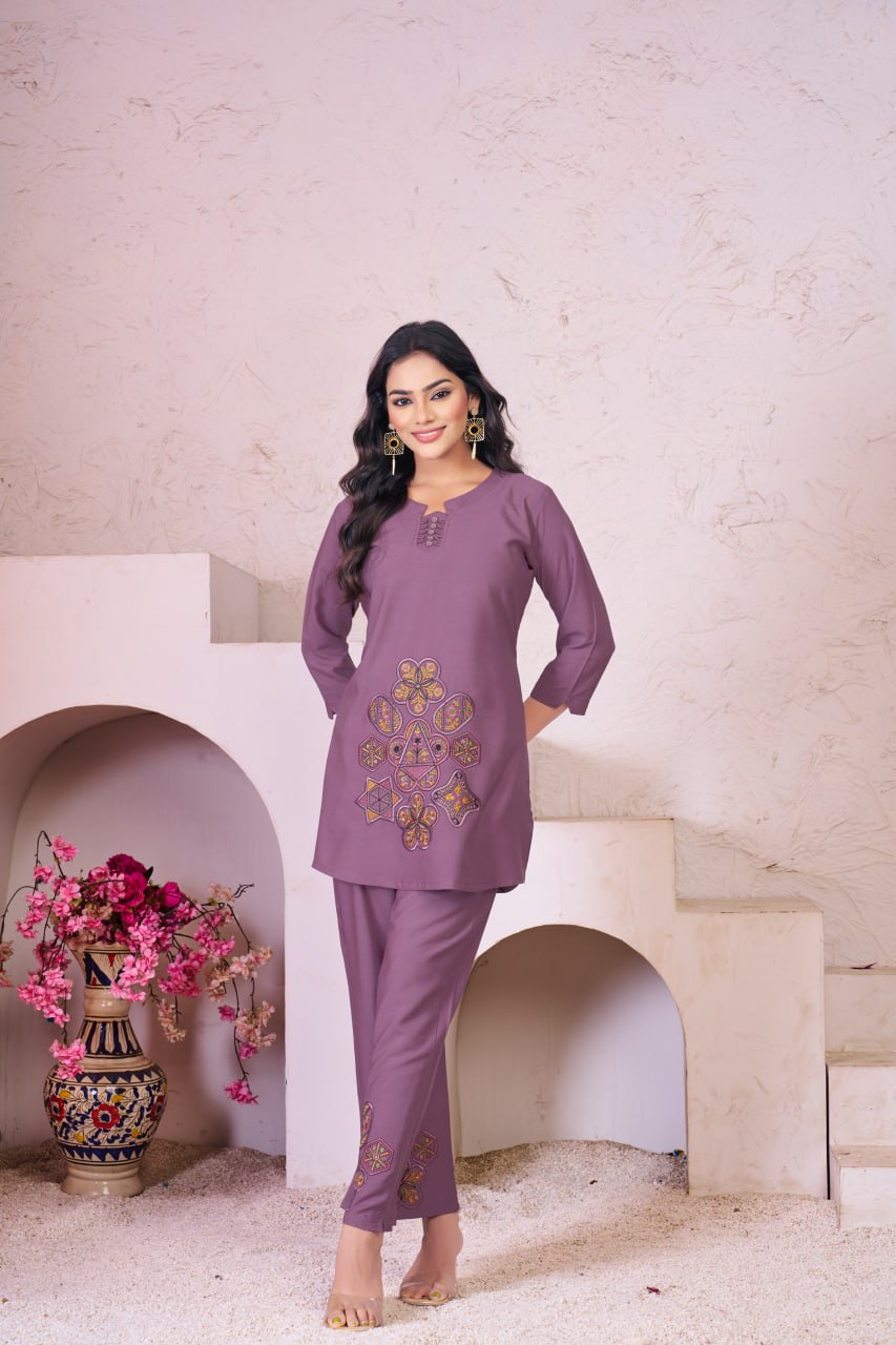 Pramukh Fab Lavender Color Rayon Co-ords Set | Grocsy