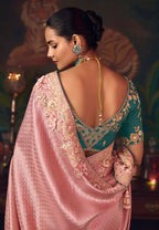 Monjolika Fashion Pink Zari Woven Silk Blend Embroidered Saree For Wedding Wear | Grocsy