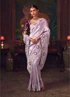 Monjolika Fashion Lavender Zari Woven Silk Blend Embroidered Saree For Wedding Wear | Grocsy