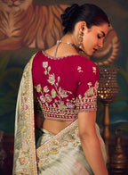 Monjolika Fashion Sea Green Zari Woven Silk Blend Embroidered Saree For Wedding Wear | Grocsy