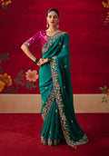 Monjolika Fashion Teal Fancy Fabric Embroidered Thread Work Classic Saree | Grocsy