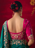 Monjolika Fashion Teal Fancy Fabric Embroidered Thread Work Classic Saree | Grocsy