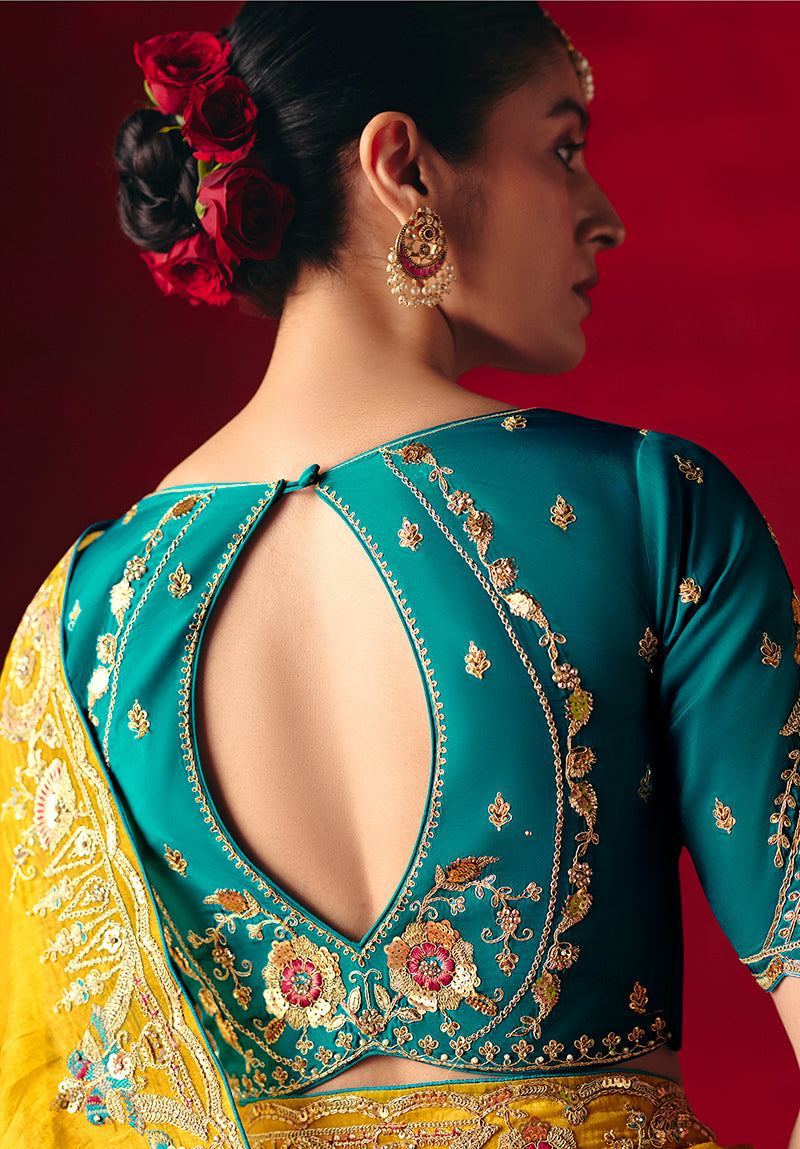 Monjolika Fashion Yellow Fancy Fabric Embroidered Thread Work Classic Saree | Grocsy