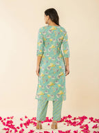 Yufta Sea Green Cotton Dori_Embroidery Straight Kurta Dupatta Pant Set | Grocsy