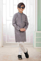 Raivat Ethnic Art Silk Embroidery Work Kids Kurta Pajama In Grey Colour | Grocsy