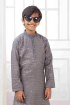 Raivat Ethnic Art Silk Embroidery Work Kids Kurta Pajama In Grey Colour | Grocsy