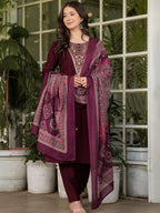 The52 Women's Gorgeous Rayon Slub Embroidery Straight Kurta with Pant And Dupatta Set | Grocsy