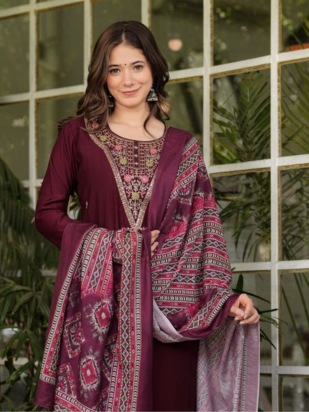 The52 Women's Gorgeous Rayon Slub Embroidery Straight Kurta with Pant And Dupatta Set | Grocsy