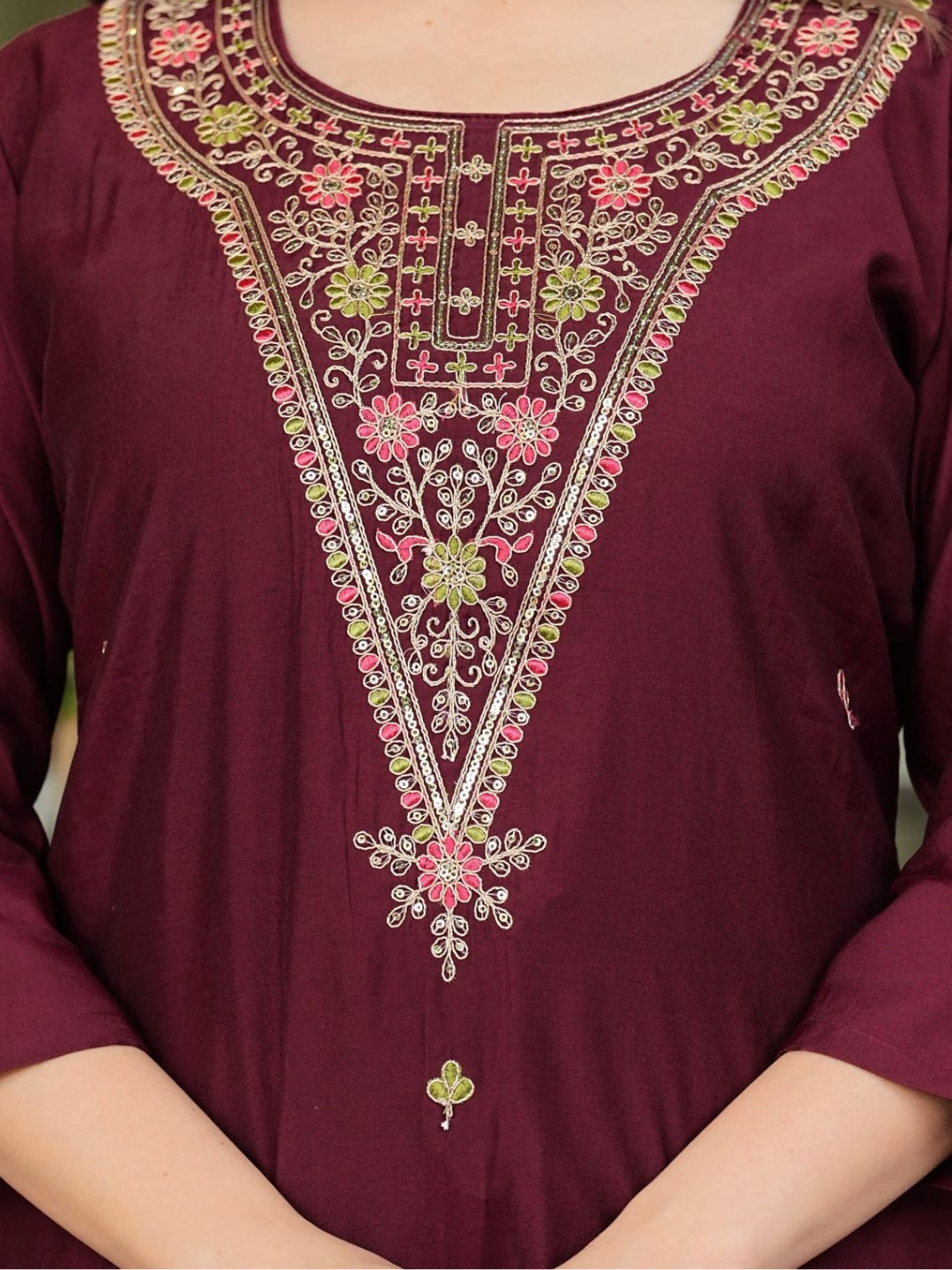 The52 Women's Gorgeous Rayon Slub Embroidery Straight Kurta with Pant And Dupatta Set | Grocsy