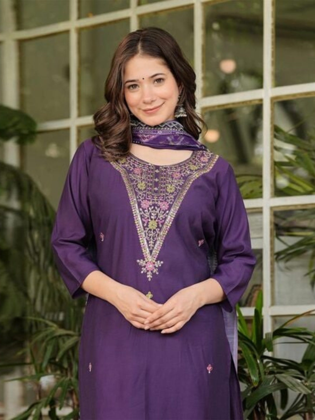 The52 Women's Gorgeous Rayon Slub Embroidery Straight Kurta with Pant And Dupatta Set | Grocsy