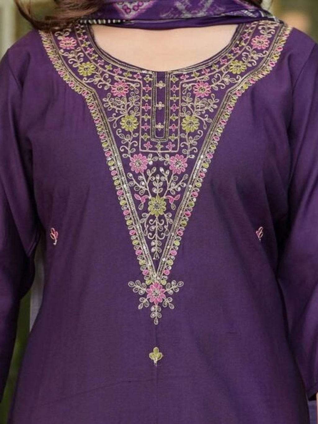 The52 Women's Gorgeous Rayon Slub Embroidery Straight Kurta with Pant And Dupatta Set | Grocsy