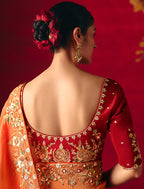 Monjolika Fashion Rust Fancy Fabric Embroidered Thread Work Classic Saree | Grocsy